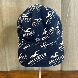 Hollister Men's Hat Cap Strap Back Blue All Over Print Spell Out Ball Dad Adult